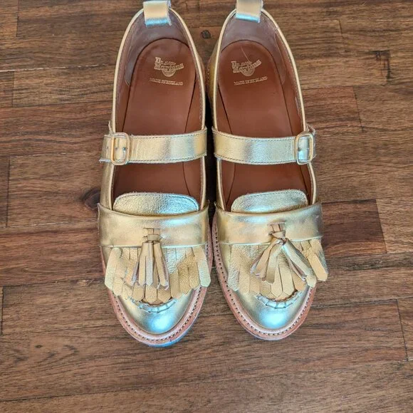 Dr Doc Martens Abril Mary Jane Loafer Tassel Kiltie Women's Size 8 Metallic Gold - Picture 2 of 7